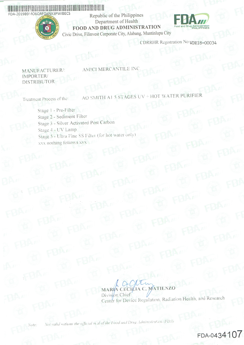 AO Smith A1 FDA Certificate page 2