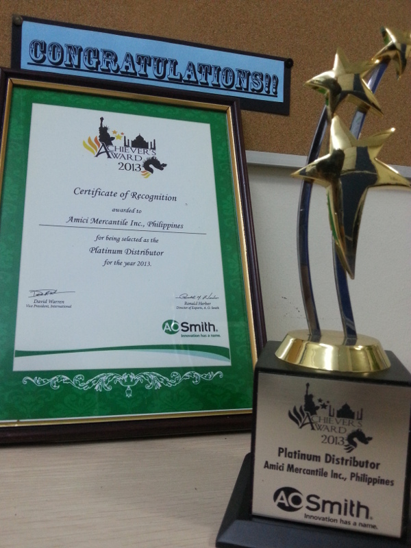  A. O. Smith 2013 Achiever's Platinum Award